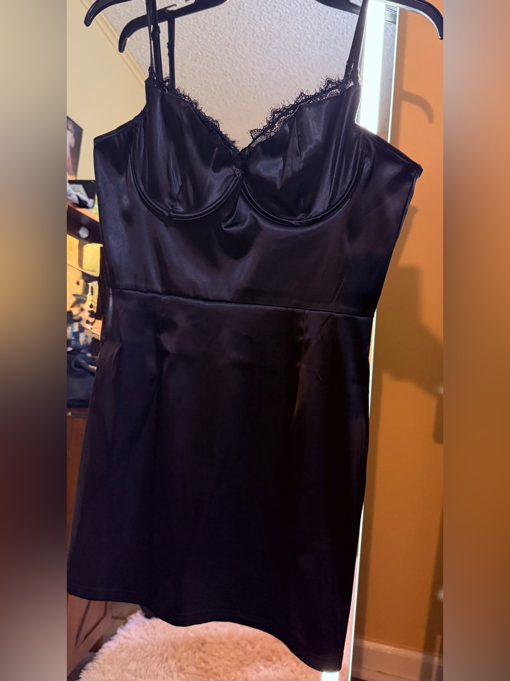 Guess Black Satin Slip with Lace Trim